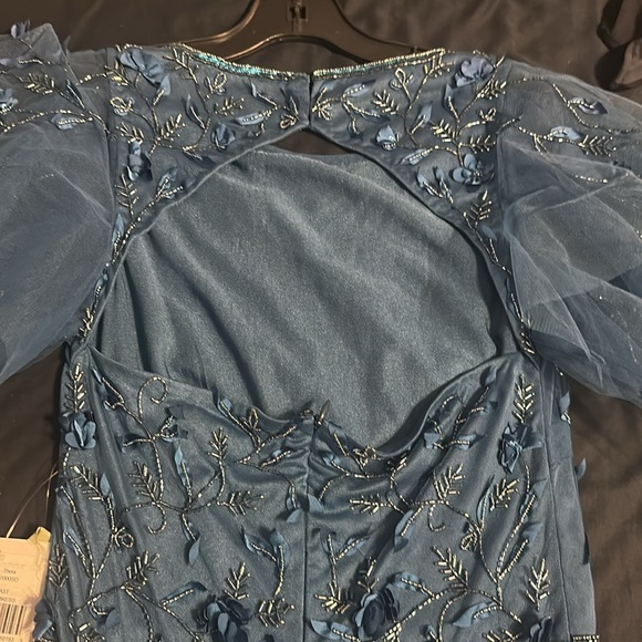 Theia Couture Elegant Blue Embroidered and Beaded Dress - Sample Size 2 - Picture 12 of 15